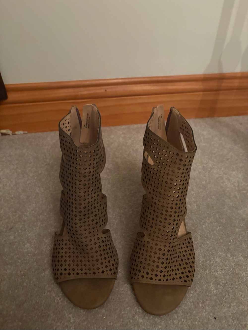 XOXO Taupe Perforated Open-Toe Ankle Booties